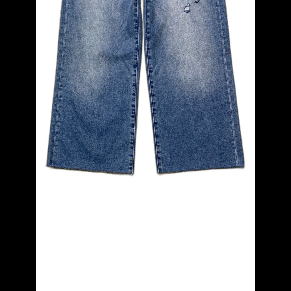 MICA High-Rise Wide Straight Leg Cropped Distressed Stretch Raw Hem Jeans Sz 28 - Picture 5 of 7